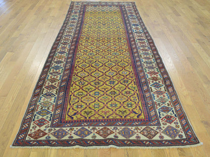 Yellow 4'0" x 9'10" Antique Hand knotted Wool Rug - Sku: O028230