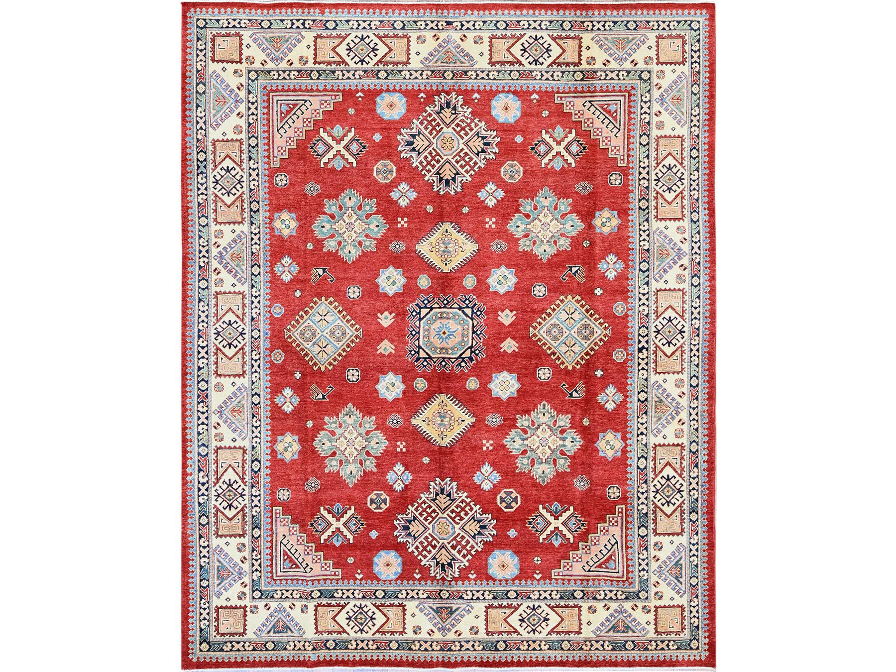 Kazak Kazak hand-knotted wool rug in Red & Ivory, 7'10" x 9'9" — SKU O0310