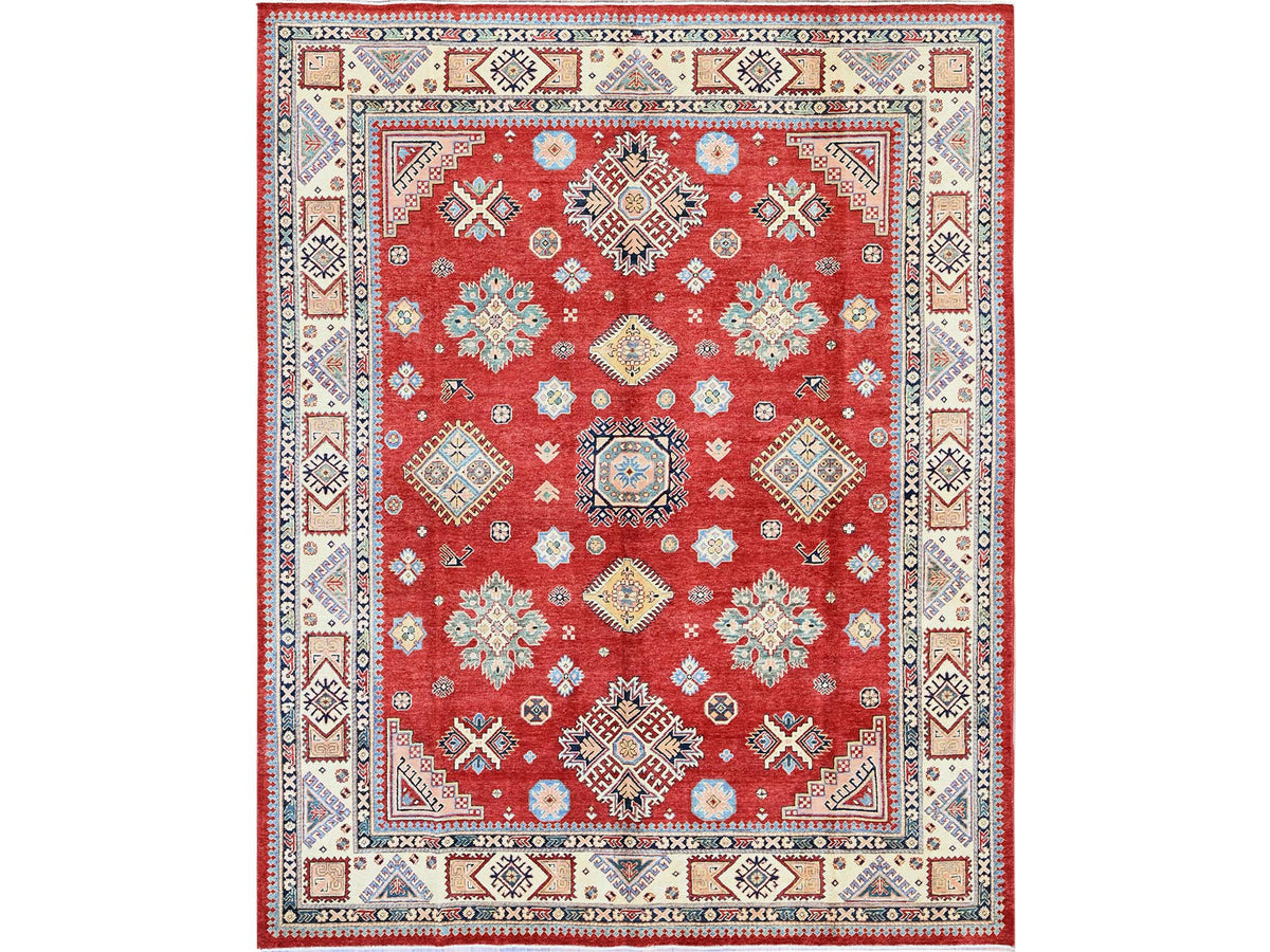 Kazak Kazak hand-knotted wool rug in Red & Ivory, 7'10" x 9'9" — SKU O0310