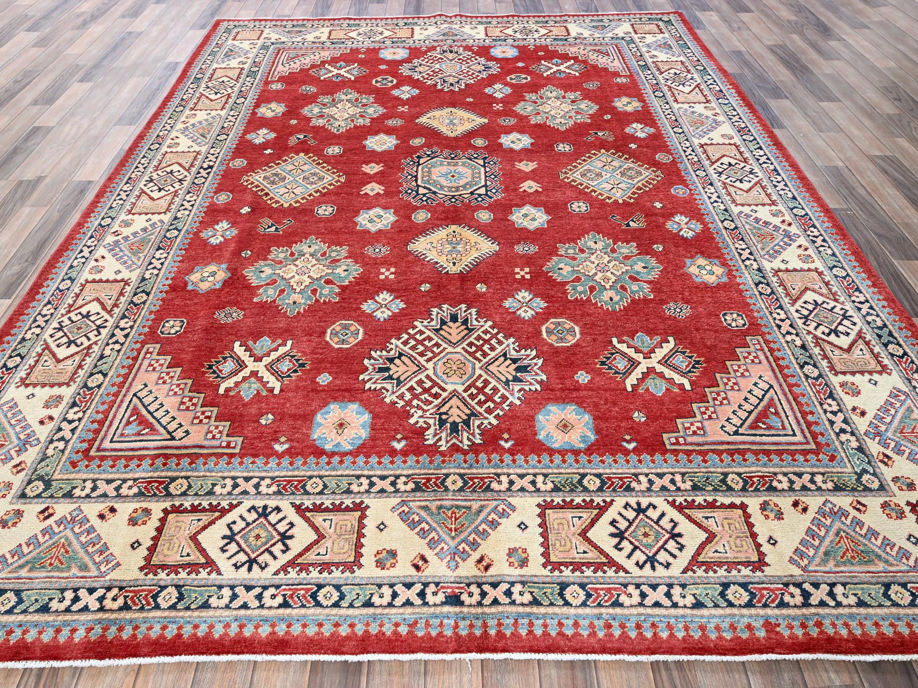 Kazak Kazak hand-knotted wool rug in Red & Ivory, 7'10" x 9'9" — SKU O0310 (view 2)