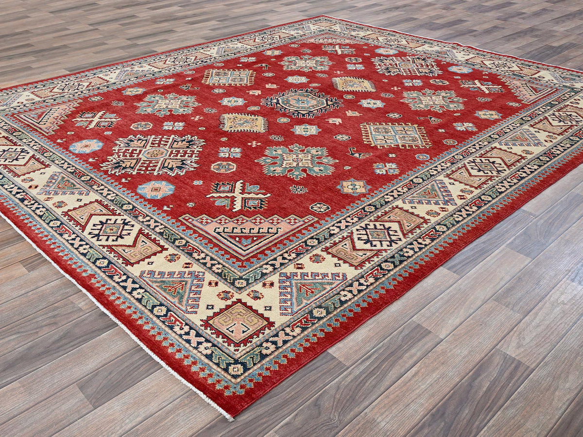 Kazak Kazak hand-knotted wool rug in Red & Ivory, 7'10" x 9'9" — SKU O0310 (view 3)