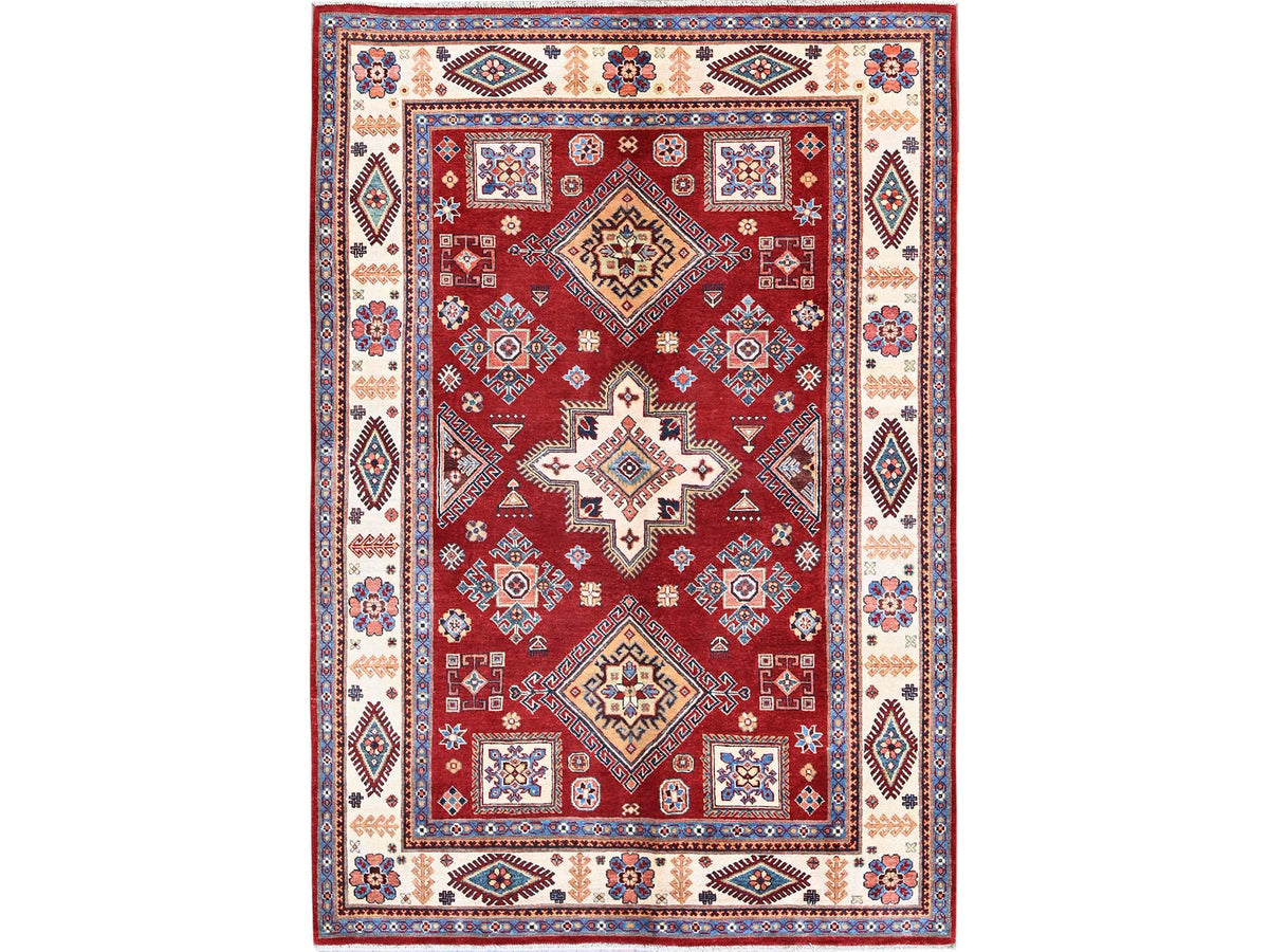 Kazak Kazak hand-knotted wool rug in Red & Ivory, 5'11" x 8'10" — SKU O0315
