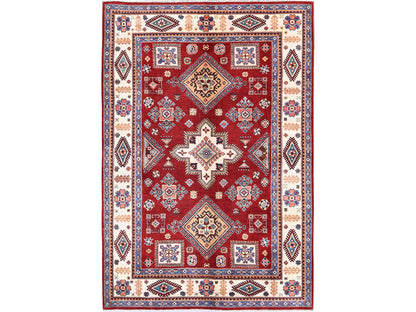Kazak Kazak hand-knotted wool rug in Red & Ivory, 5'11" x 8'10" — SKU O0315