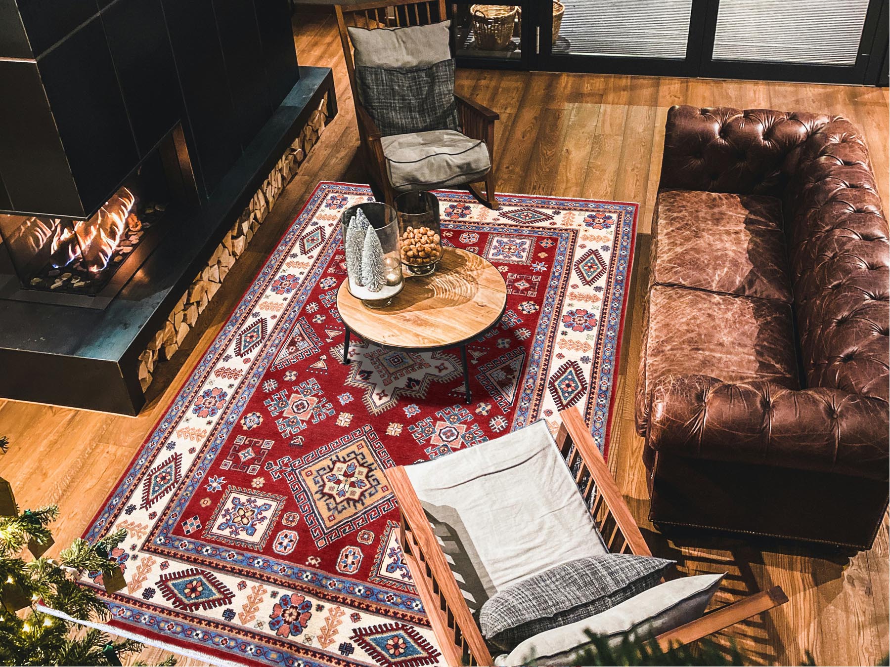 Kazak Kazak hand-knotted wool rug in Red & Ivory, 5'11" x 8'10" — SKU O0315 (view 2)