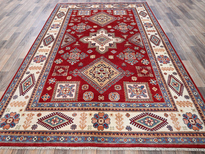 Kazak Kazak hand-knotted wool rug in Red & Ivory, 5'11" x 8'10" — SKU O0315 (view 3)