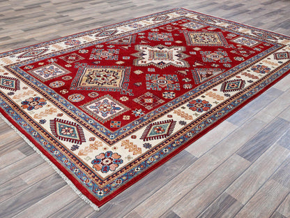 Kazak Kazak hand-knotted wool rug in Red & Ivory, 5'11" x 8'10" — SKU O0315 (view 4)