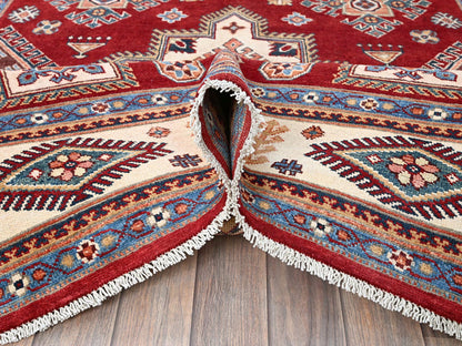 Kazak Kazak hand-knotted wool rug in Red & Ivory, 5'11" x 8'10" — SKU O0315 (view 6)