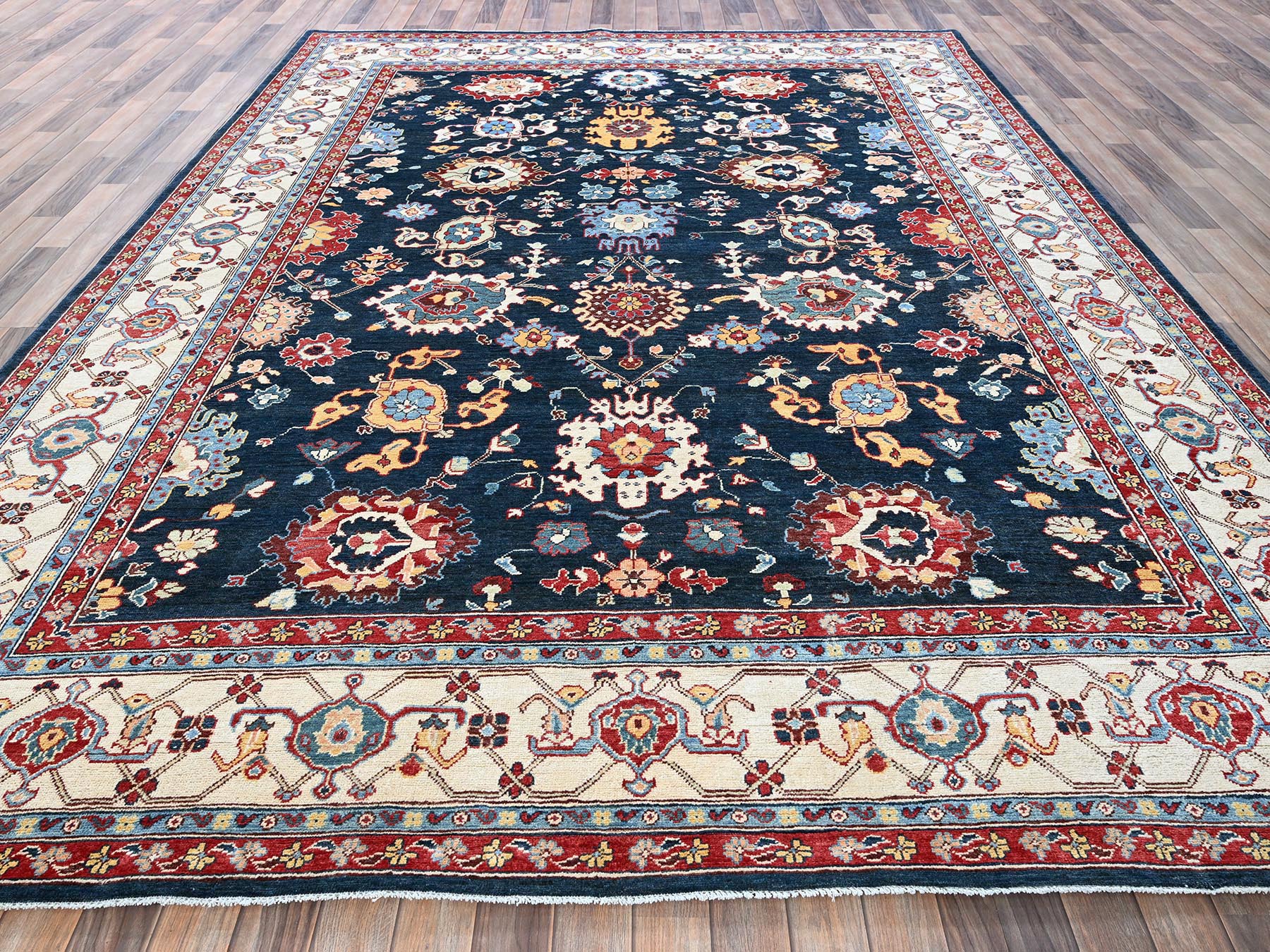 Heriz Heriz hand-knotted wool rug in Blue & Ivory, 9' x 11'7" — SKU O0317 (view 2)