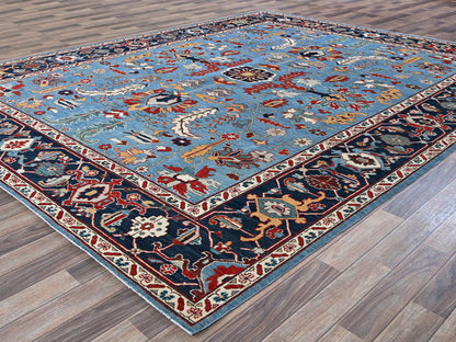 Blue 9'2" x 11'8" Heriz Hand knotted Wool Rug - Sku: O0318