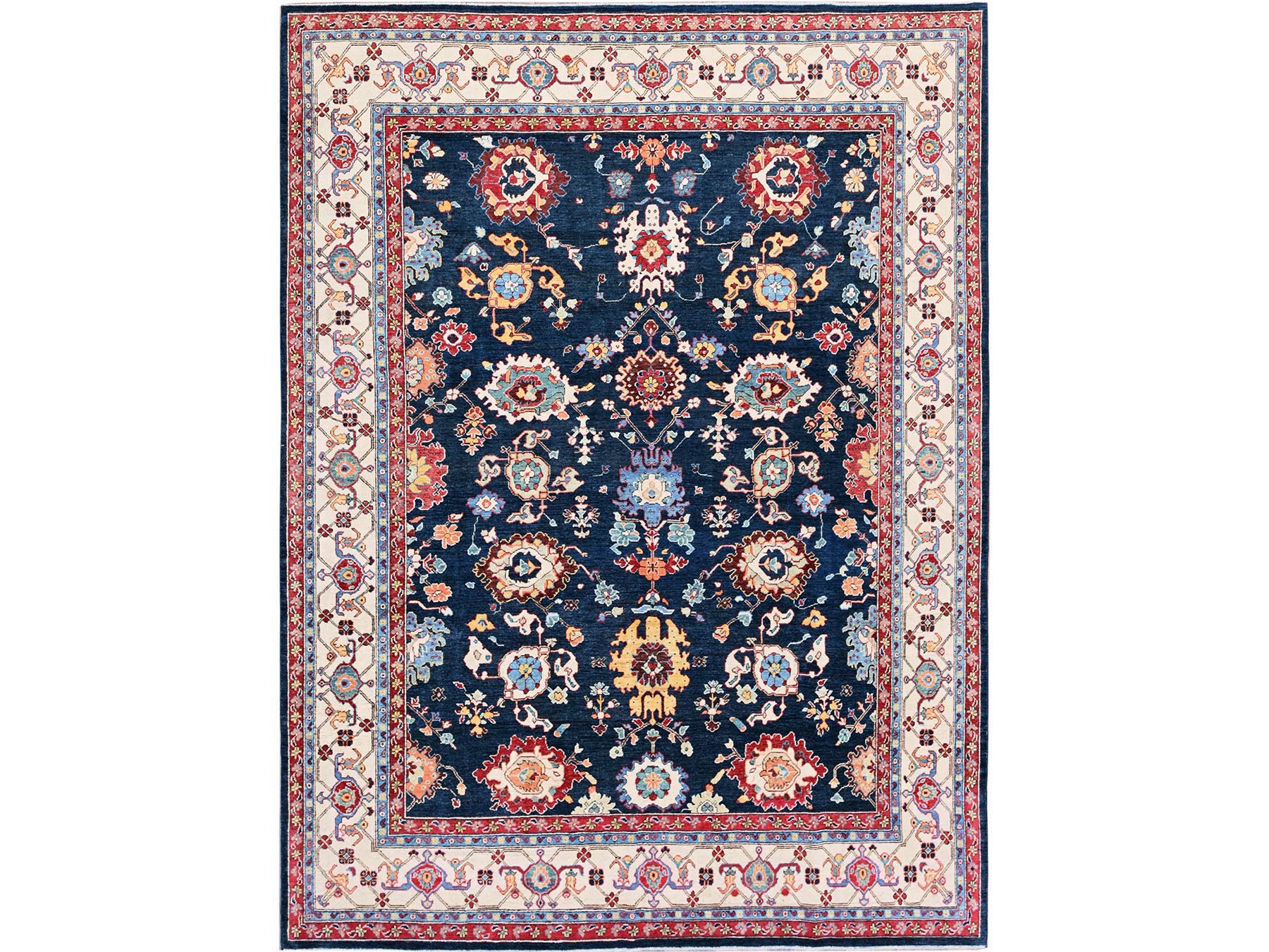 Heriz Kazak hand-knotted wool rug in Blue & Ivory, 8'10" x 11'9" — SKU O0320
