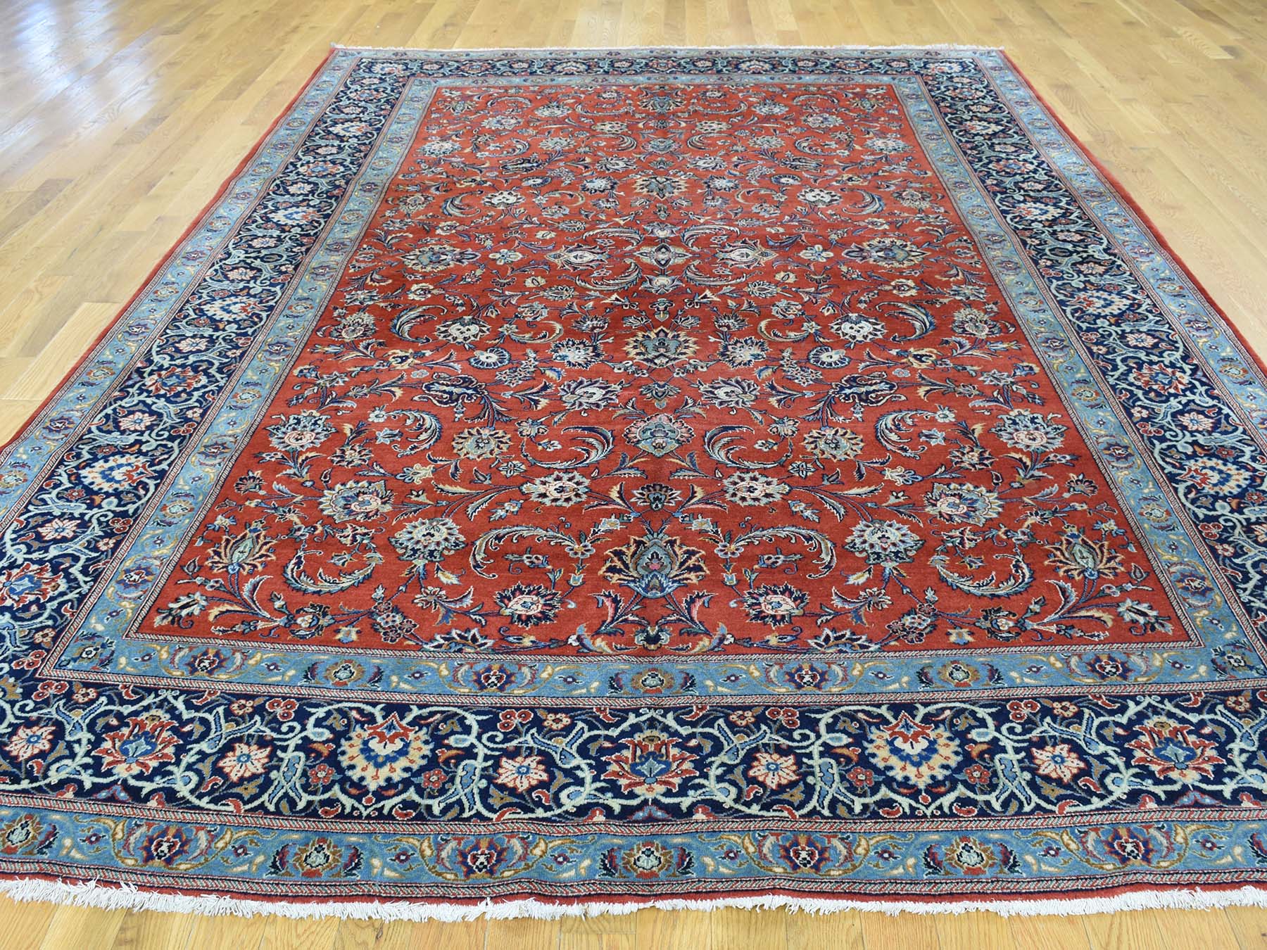 Kashan Antique hand-knotted wool rug in Red & Navy Blue, 7'10" x 11' — SKU O032135 (view 2)