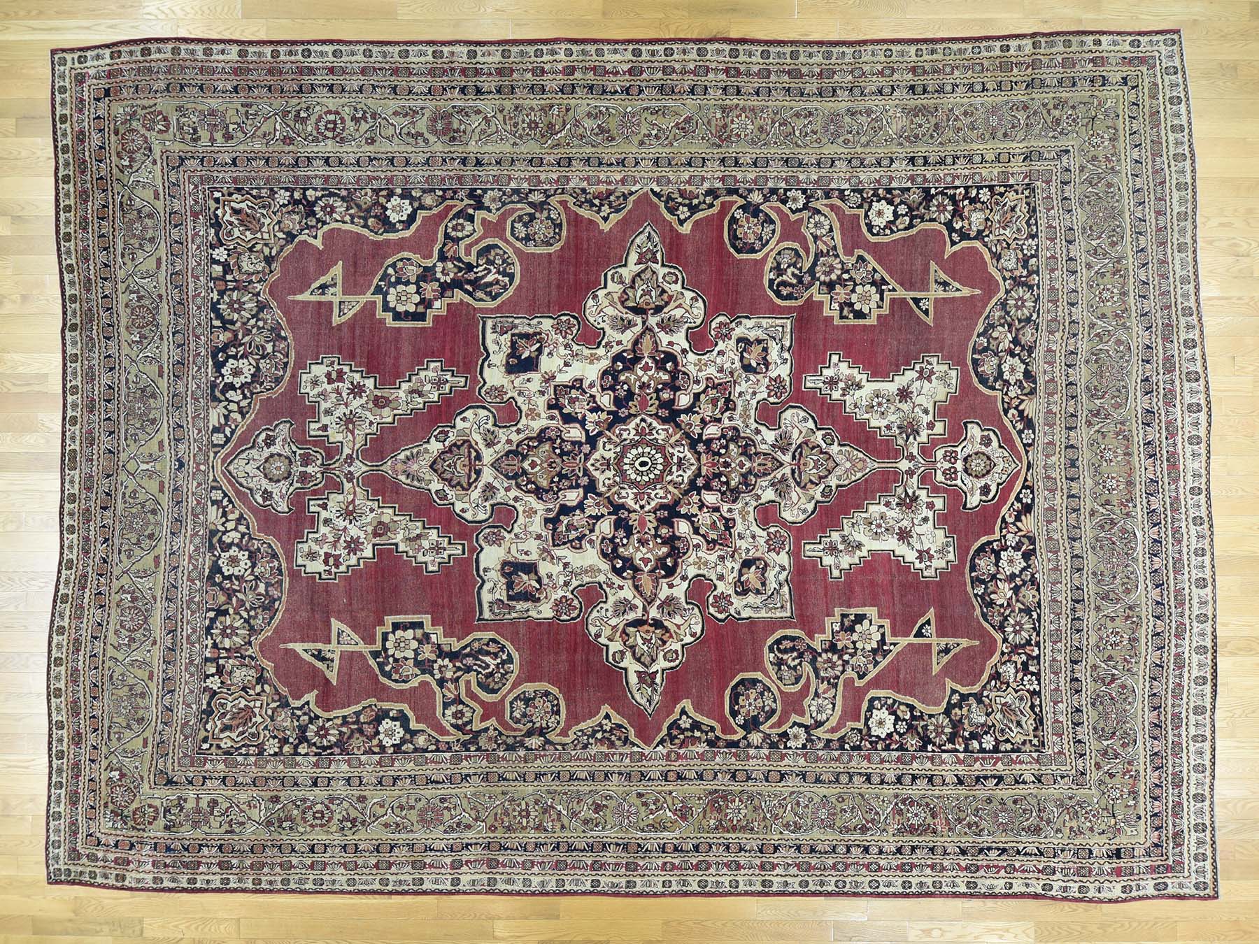Kerman Antique hand-knotted wool rug in Red & Beige, 11'9" x 15'7" — SKU O032136