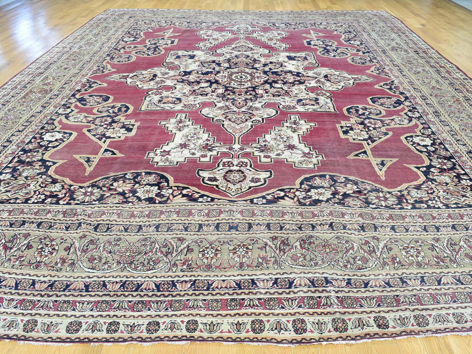 Kerman Antique hand-knotted wool rug in Red & Beige, 11'9" x 15'7" — SKU O032136 (view 2)