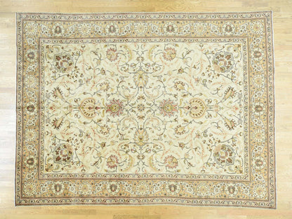 Ivory 9'8" x 12'10" Antique Hand knotted Wool Rug - Sku: O032137