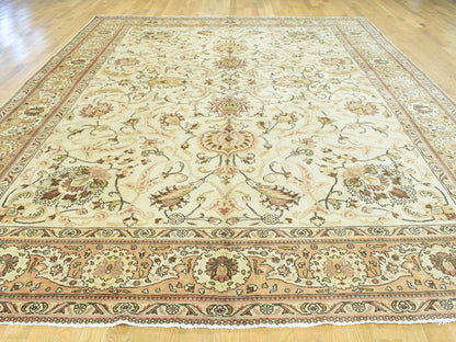 Ivory 9'8" x 12'10" Antique Hand knotted Wool Rug - Sku: O032137
