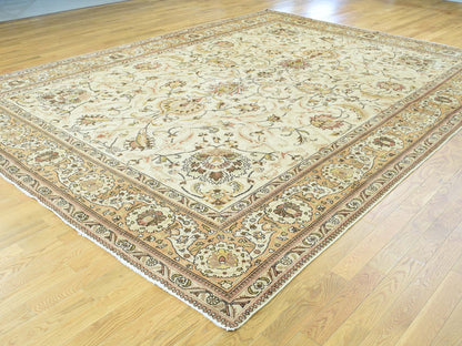 Ivory 9'8" x 12'10" Antique Hand knotted Wool Rug - Sku: O032137