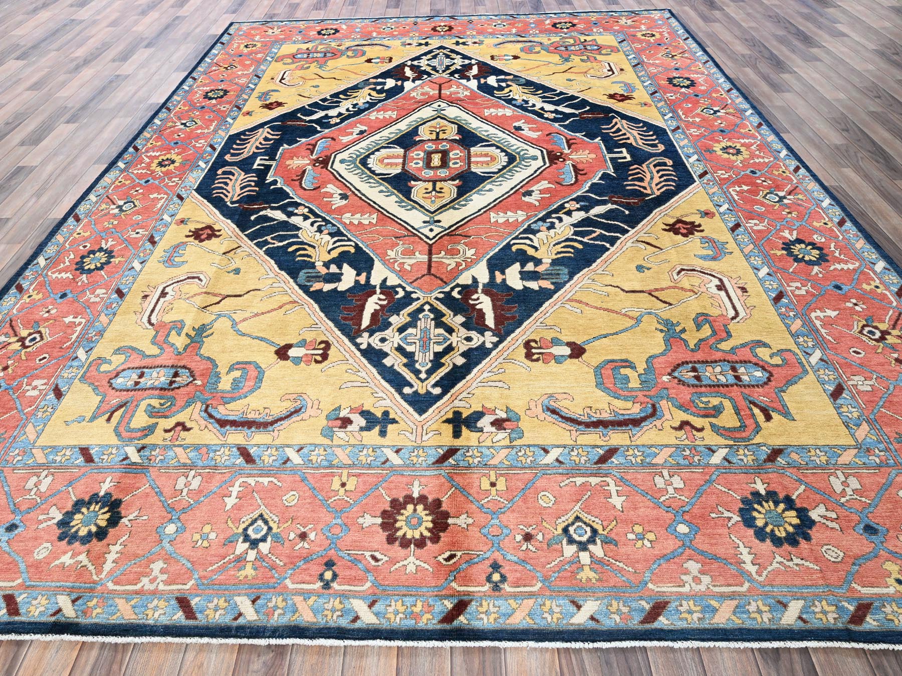 Heriz Heriz hand-knotted wool rug in Blue & Orange, 9' x 11'8" — SKU O0322 (view 2)