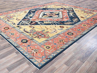 Blue 9'0" x 11'8" Heriz Hand knotted Wool Rug - Sku: O0322