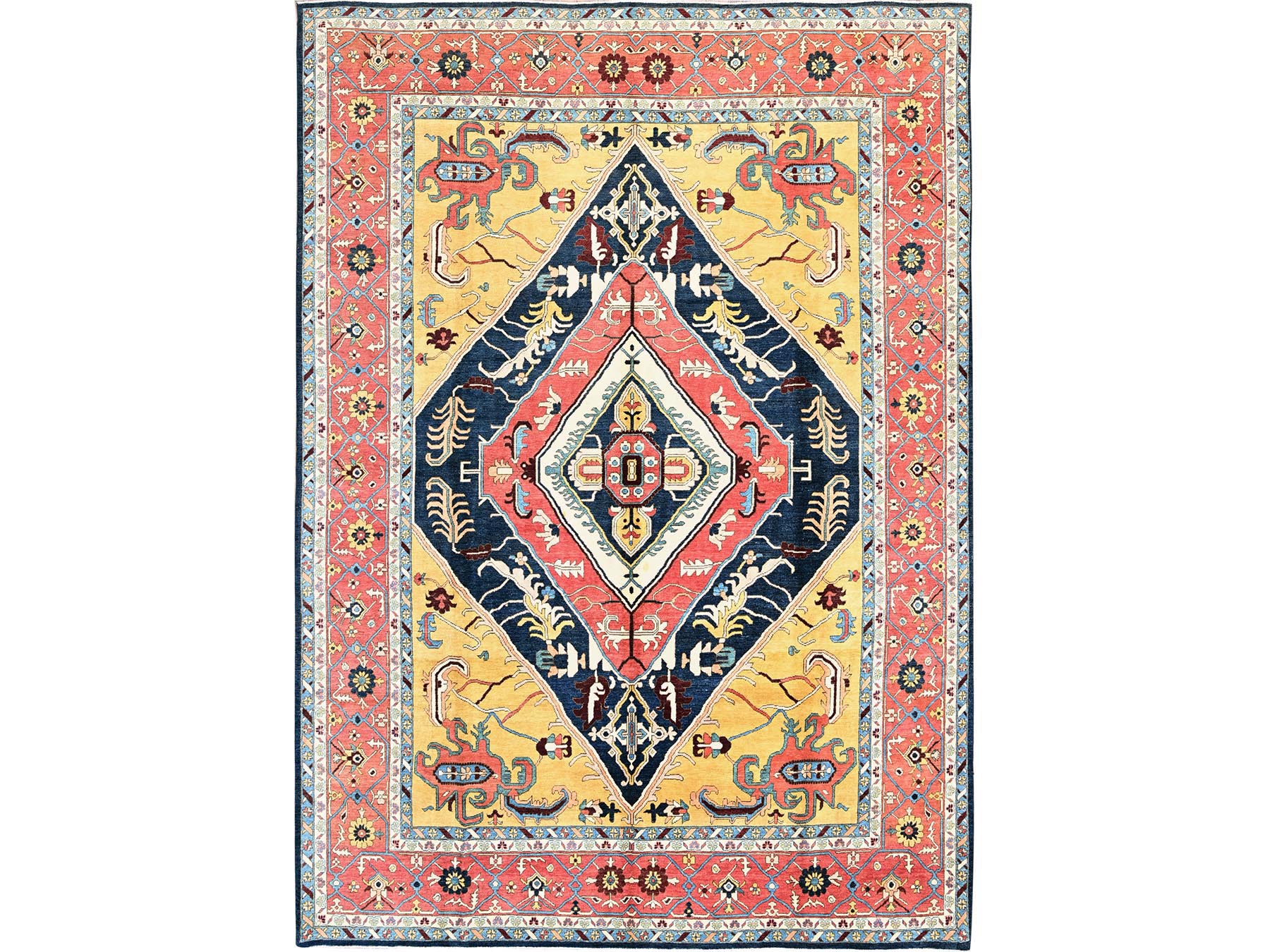 Heriz Heriz hand-knotted wool rug in Blue & Orange, 9'11" x 13'10" — SKU O0323