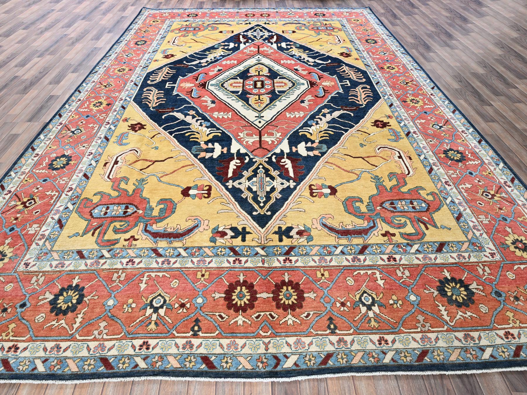 Heriz Heriz hand-knotted wool rug in Blue & Orange, 9'11" x 13'10" — SKU O0323 (view 2)