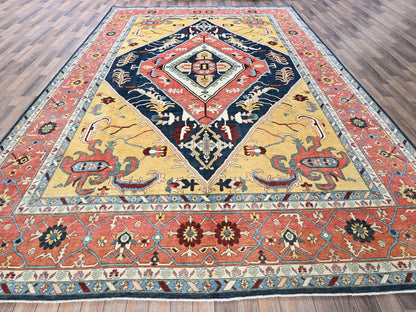 Blue 9'11" x 13'10" Heriz Hand knotted Wool Rug - Sku: O0323