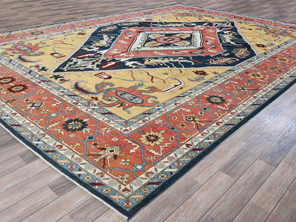 Blue 9'11" x 13'10" Heriz Hand knotted Wool Rug - Sku: O0323