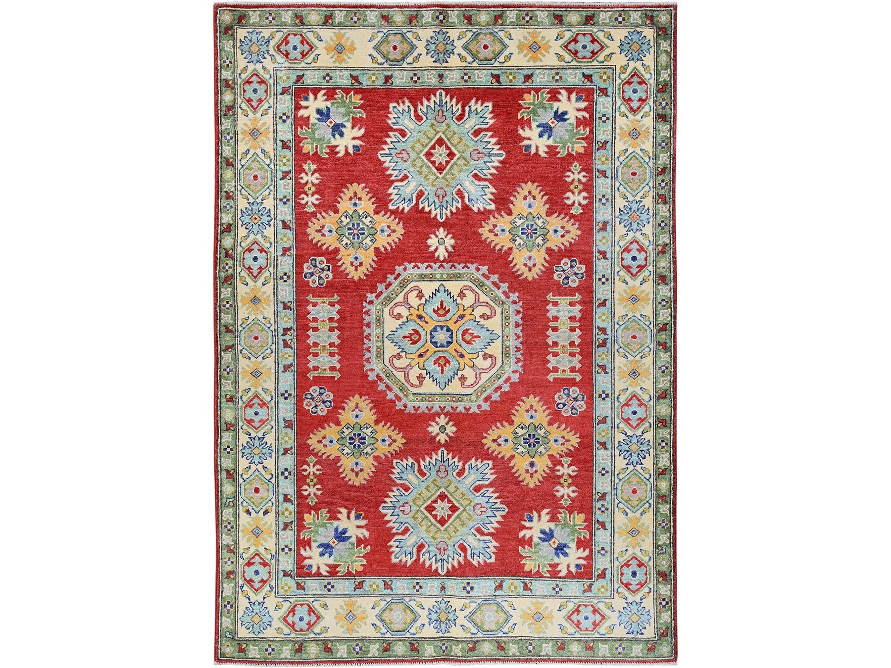 Kazak Kazak hand-knotted wool rug in Red & Ivory, 4'10" x 6'10" — SKU O0325