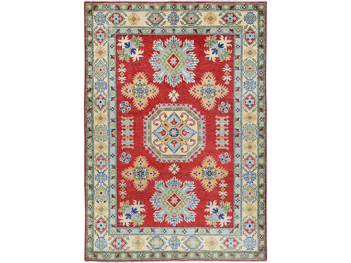 Kazak Kazak hand-knotted wool rug in Red & Ivory, 4'10" x 6'10" — SKU O0325