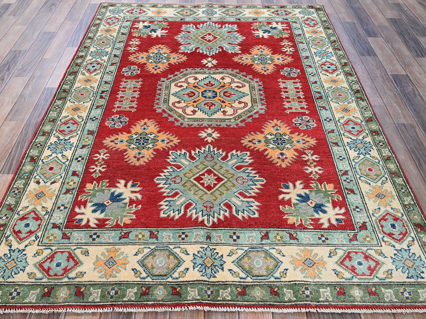 Kazak Kazak hand-knotted wool rug in Red & Ivory, 4'10" x 6'10" — SKU O0325 (view 2)