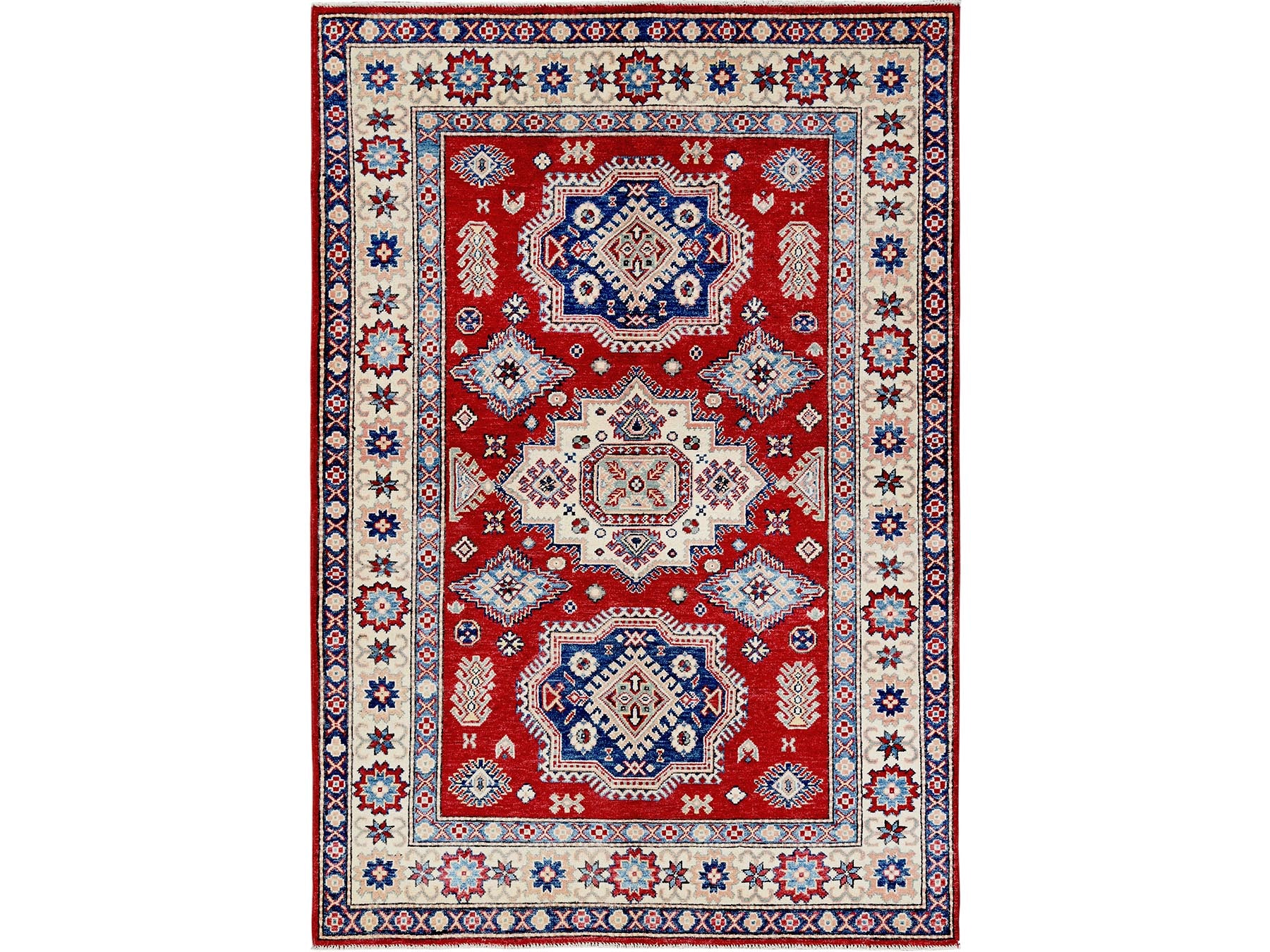 Kazak Kazak hand-knotted wool rug in Red & Ivory, 4'10" x 7' — SKU O0330