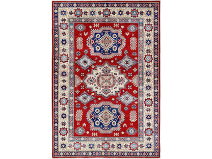 Red 4'10" x 7'0" Tribal Hand knotted Wool Rug - Sku: O0330