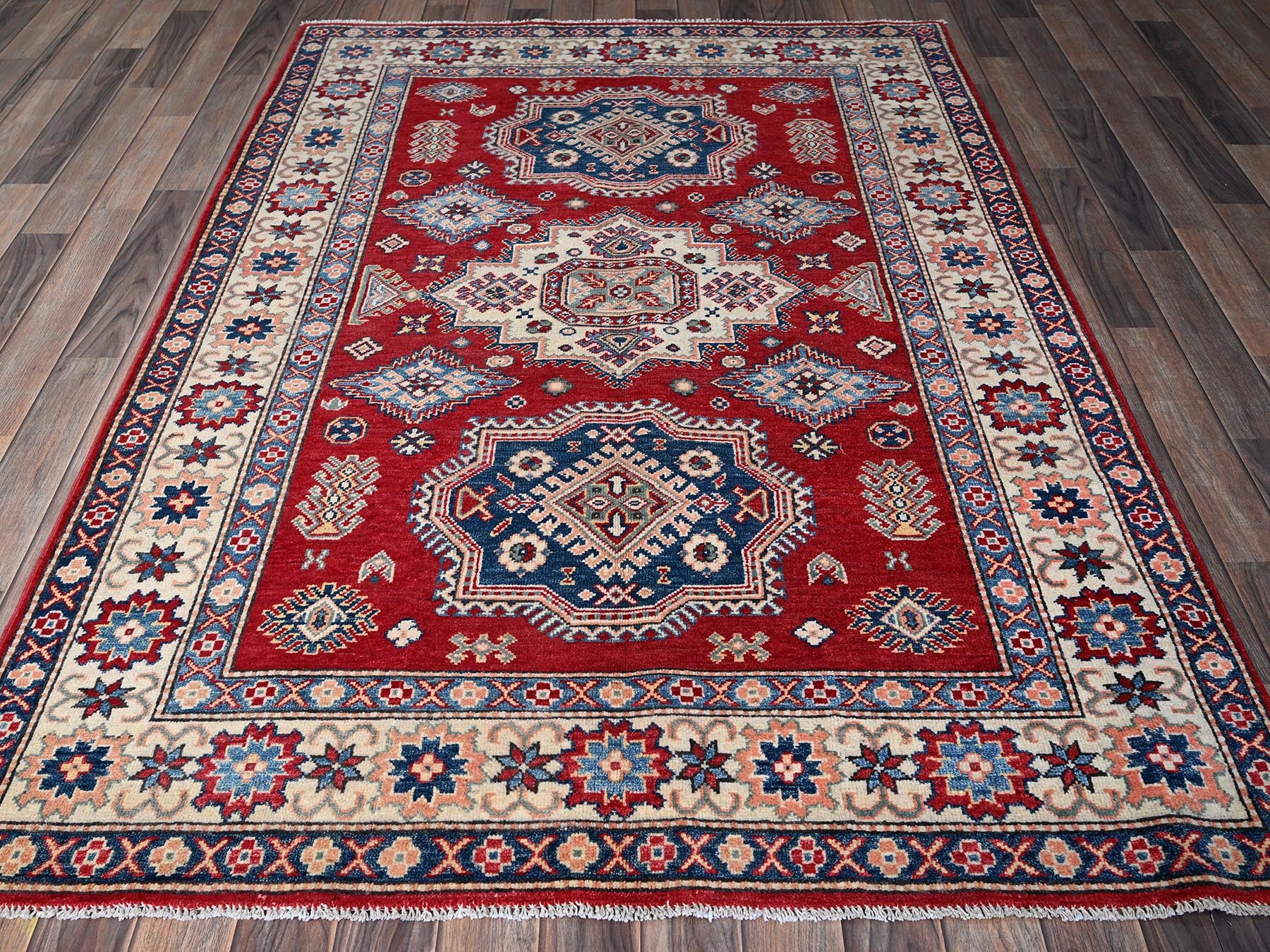 Kazak Kazak hand-knotted wool rug in Red & Ivory, 4'10" x 7' — SKU O0330 (view 2)