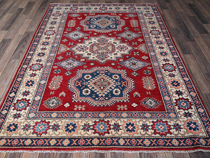 Kazak Kazak hand-knotted wool rug in Red & Ivory, 4'10" x 7' — SKU O0330 (view 2)