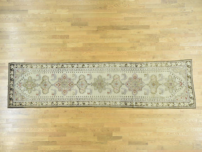 Green 3'8" x 15'0" Antique Hand knotted Wool Rug - Sku: O033178