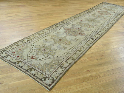 Green 3'8" x 15'0" Antique Hand knotted Wool Rug - Sku: O033178