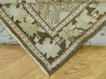 Green 3'8" x 15'0" Antique Hand knotted Wool Rug - Sku: O033178