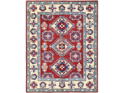 Kazak Kazak hand-knotted wool rug in Red & Ivory, 5'1" x 6'9" — SKU O0331