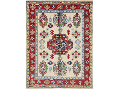 Kazak Kazak hand-knotted wool rug in Ivory & Red, 4'11" x 6'6" — SKU O0332