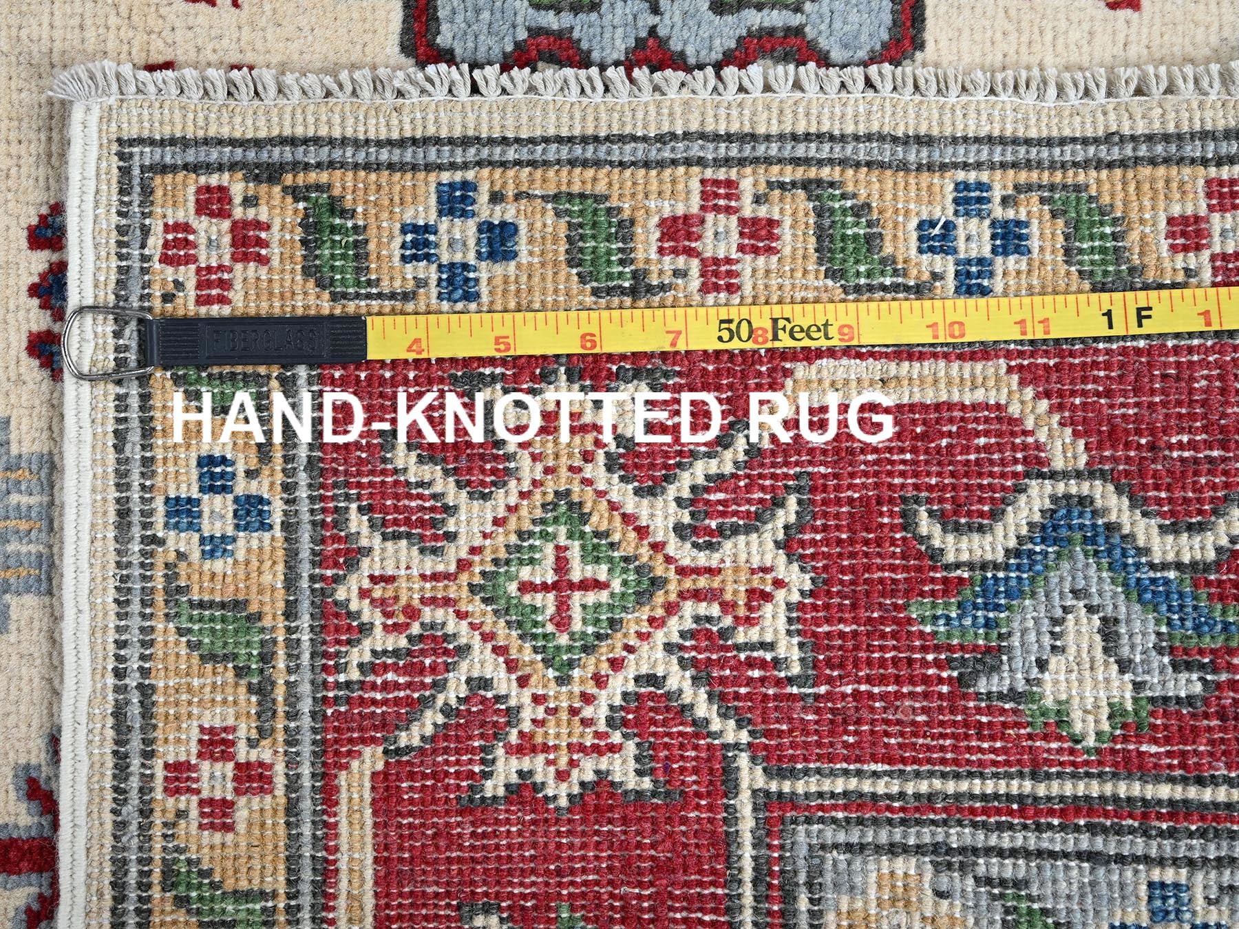 Kazak Kazak hand-knotted wool rug in Ivory & Red, 4'11" x 6'6" — SKU O0332 (view 7)