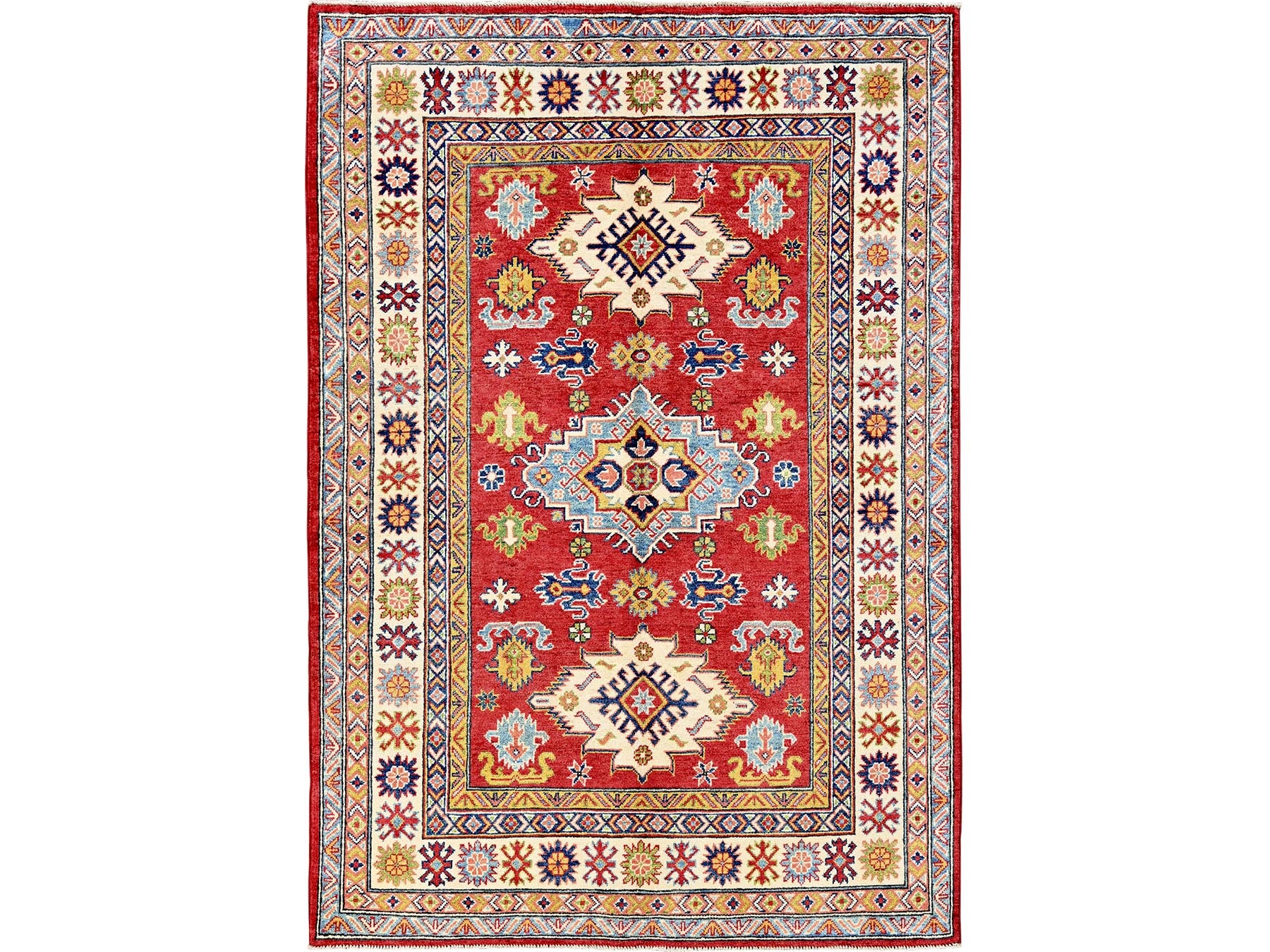 Kazak Kazak hand-knotted wool rug in Red & Ivory, 4'10" x 6'11" — SKU O0333