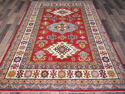 Kazak Kazak hand-knotted wool rug in Red & Ivory, 4'10" x 6'11" — SKU O0333 (view 2)