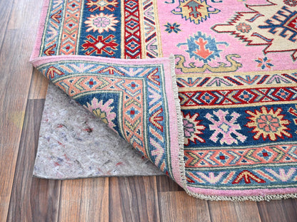 Kazak Kazak hand-knotted wool rug in Pink & Navy Blue, 4'11" x 6'7" — SKU O0334 (view 3)