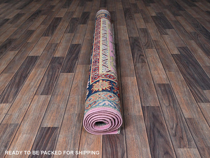 Kazak Kazak hand-knotted wool rug in Pink & Navy Blue, 4'11" x 6'7" — SKU O0334 (view 5)