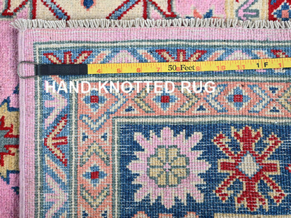 Kazak Kazak hand-knotted wool rug in Pink & Navy Blue, 4'11" x 6'7" — SKU O0334 (view 7)