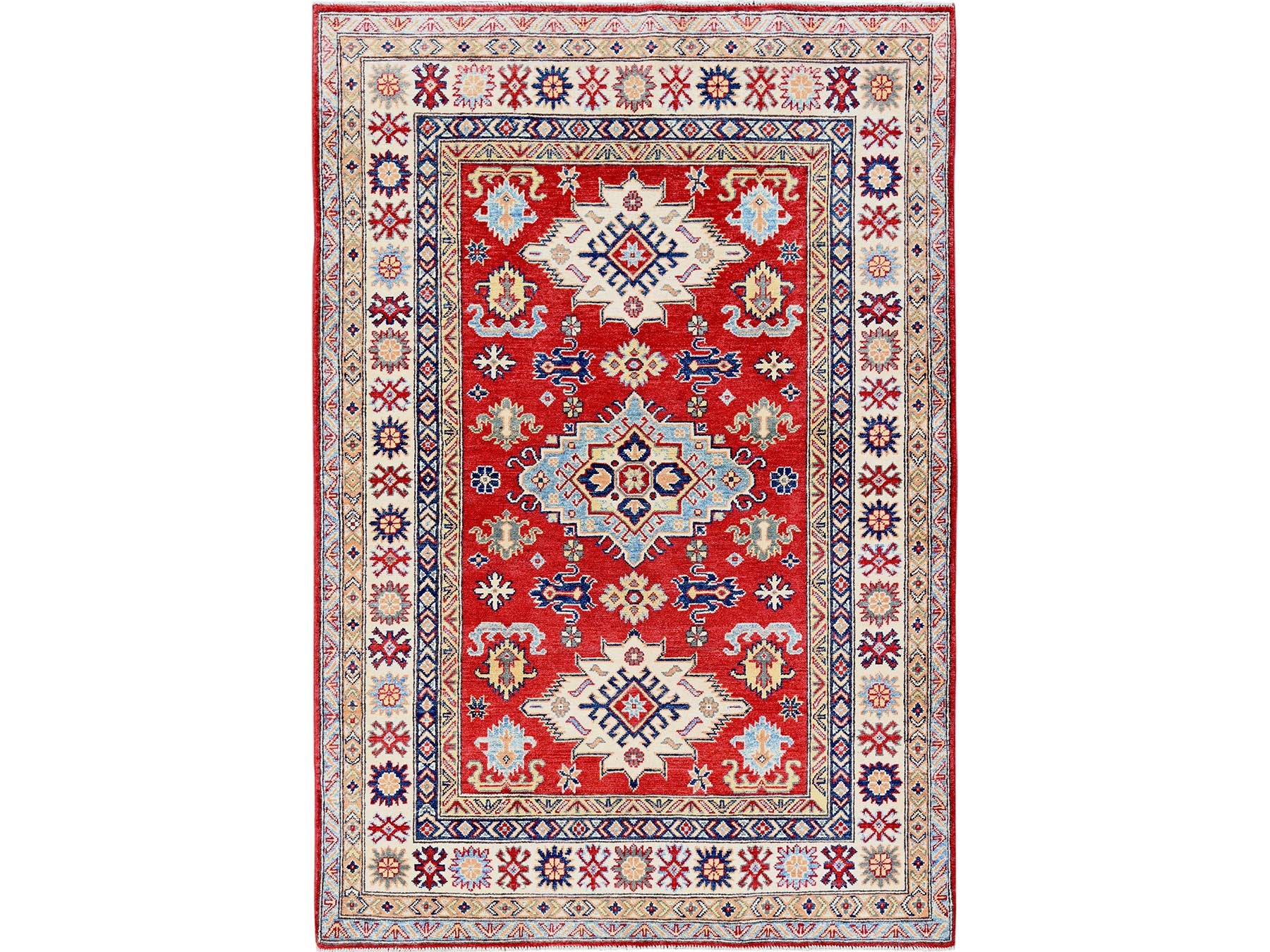 Kazak Kazak hand-knotted wool rug in Red & Ivory, 4'9" x 7'1" — SKU O0335