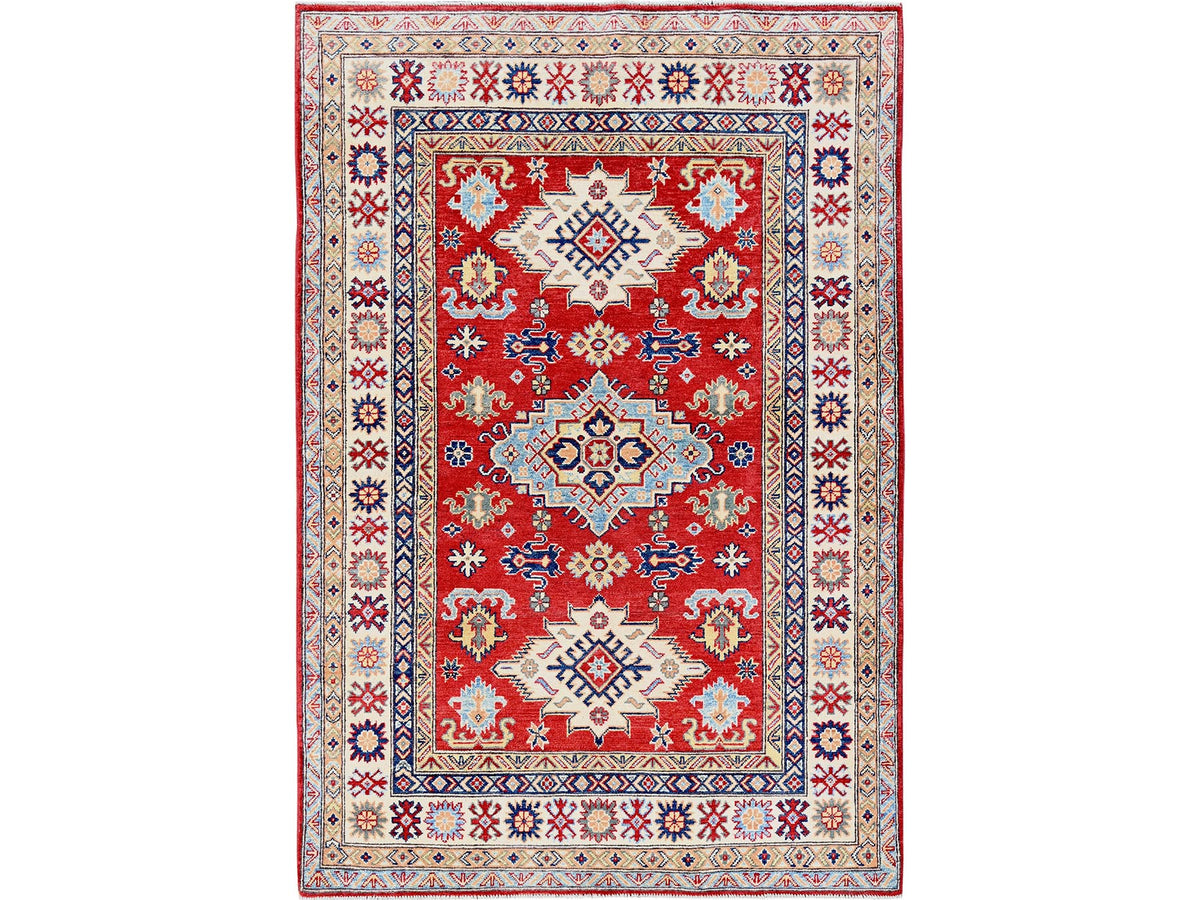 Kazak Kazak hand-knotted wool rug in Red & Ivory, 4'9" x 7'1" — SKU O0335