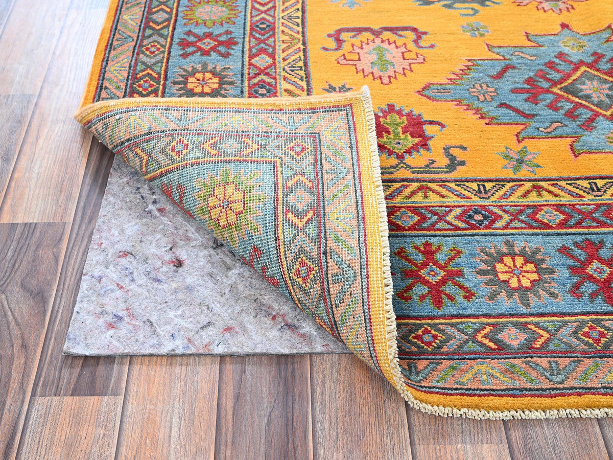 Kazak Kazak hand-knotted wool rug in Yellow & Light Blue, 5'2" x 6'7" — SKU O0336 (view 3)