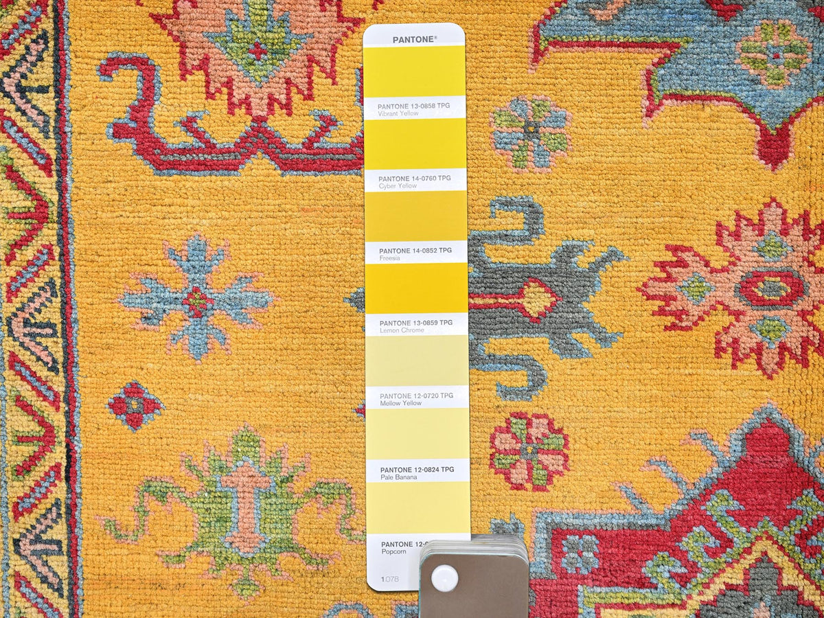 Kazak Kazak hand-knotted wool rug in Yellow & Light Blue, 5'2" x 6'7" — SKU O0336 (view 4)
