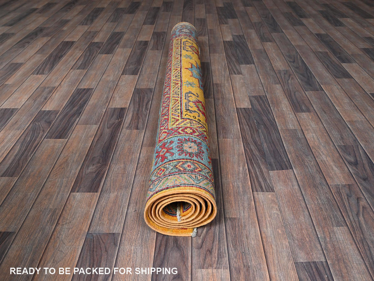 Kazak Kazak hand-knotted wool rug in Yellow & Light Blue, 5'2" x 6'7" — SKU O0336 (view 5)