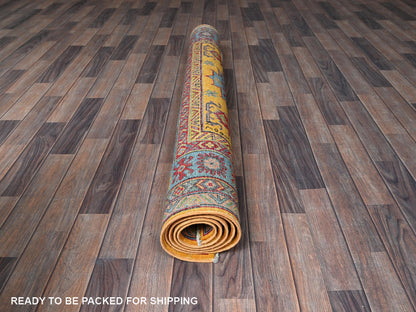 Kazak Kazak hand-knotted wool rug in Yellow & Light Blue, 5'2" x 6'7" — SKU O0336 (view 5)